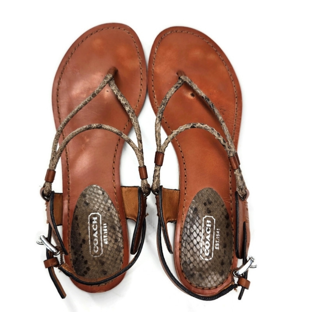 Coach Coco Tan Leather & Python Snake Print T-Str… - image 2